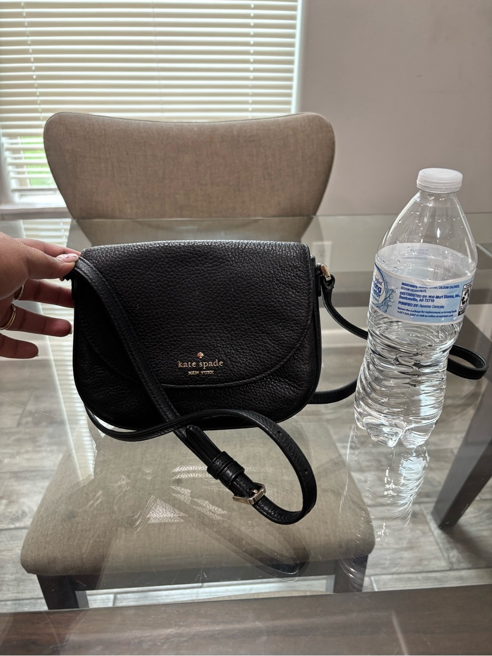 kate spade Black Pebbled Leather Crossbody with Gold Logo